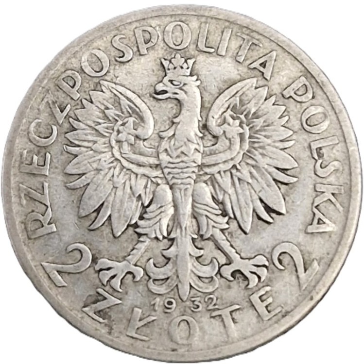 Moneta 2 złote 1932 Polonia Głowa Kobiety stan 2 awers