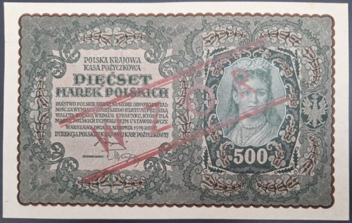 Banknot 500 marek 1919 wzór Kamińskiego awers