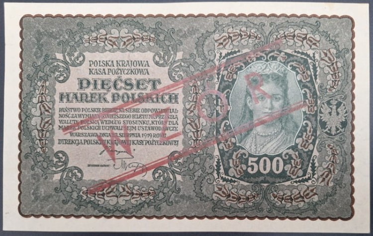 Banknot 500 marek 1919 wzór Kamińskiego awers