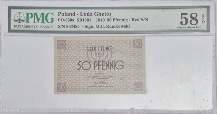 Banknot 50 pfennig 1940 Getto w Łodzia awers