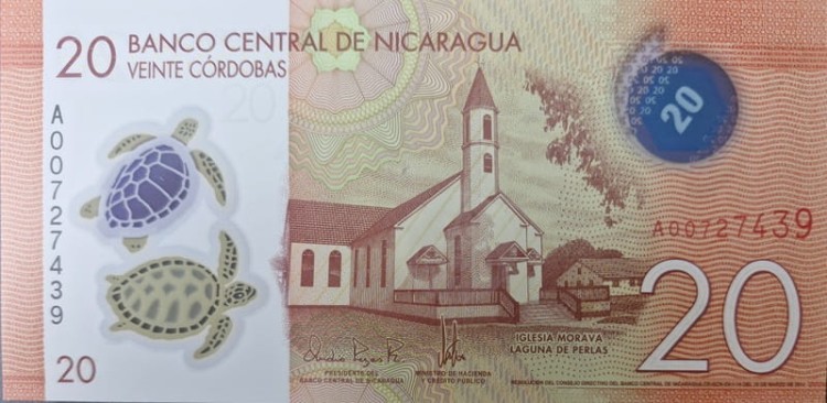 Nikaragua banknot 20 cordobas 2020 awers