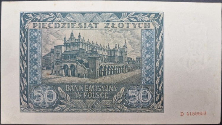 Banknot 50 zł 1941 rewers