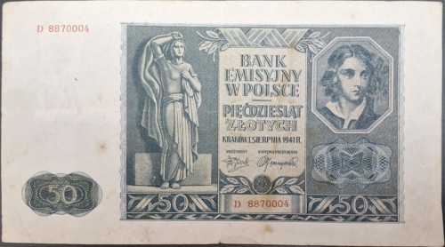 Banknot 50 zł 1941 stan 2 awers
