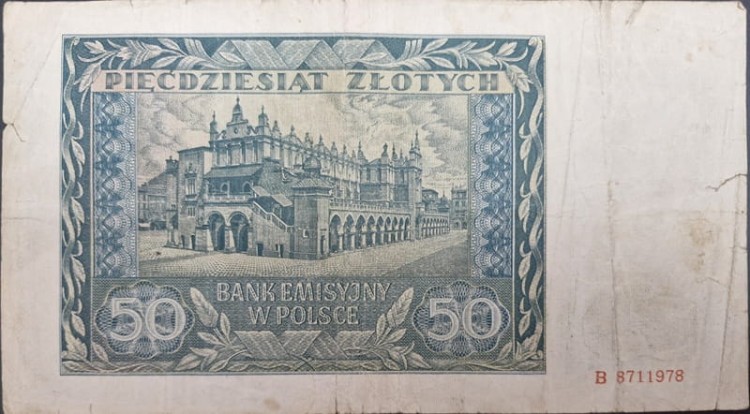 Banknot 50 zł 1941 rewers