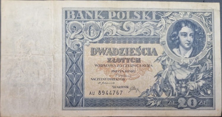 Banknot 20 złotych 1931 rewers