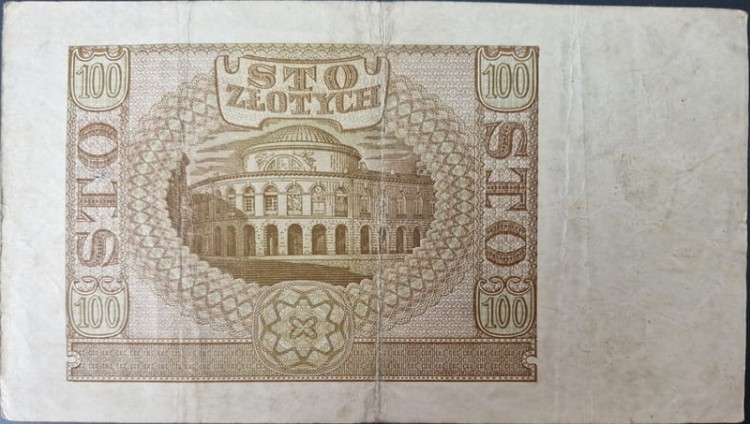 Banknot 100 zł 1940 stan 3 rewers