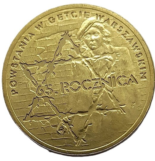 Moneta 2 zł 65 rocznica Powstania w Getcie Warszawskim 2008 rewers