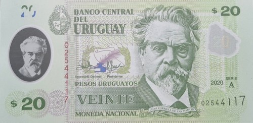 Urugwaj banknot 20 pesos 2020 awers