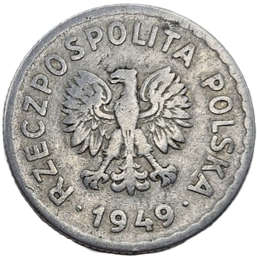 Moneta 1 złoty 1949 bz stan 3 aluminium awers