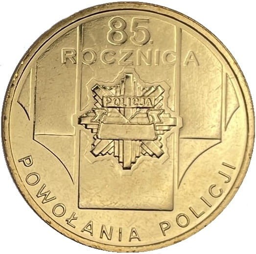Moneta okolicznościowa 2 zł 85 rocznica Powołania Policji 2004 rewers