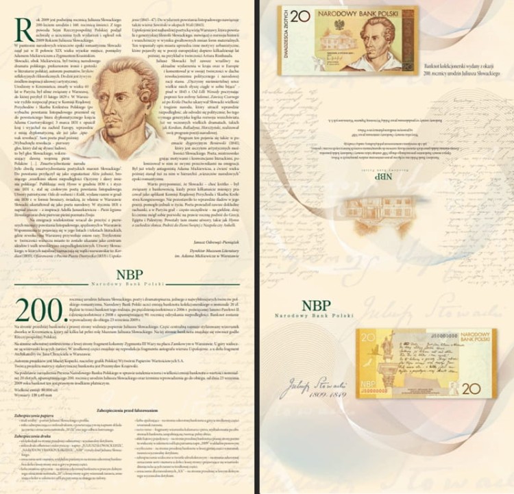 Folder banknot Juliusz Słowacki