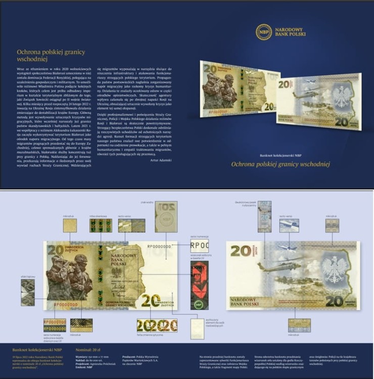Folder do banknotu 20 zł Ochrona polskiej granicy wschodniej