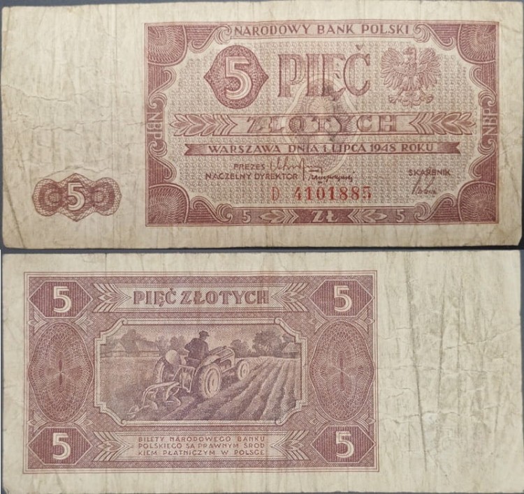 Banknot 5 złotych 1948 stan 3