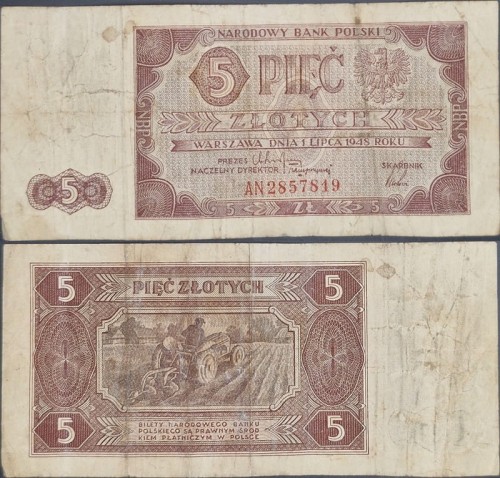 Banknot 5 złotych 1948 dwuliterowy
