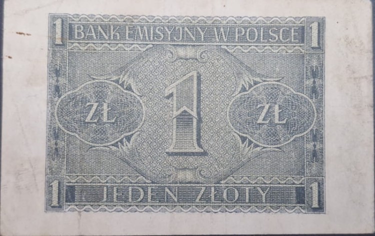 Banknot 1 złoty 1941 rewers