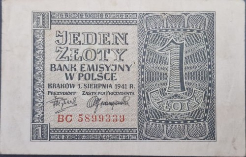 Banknot 1 złoty 1941 awers