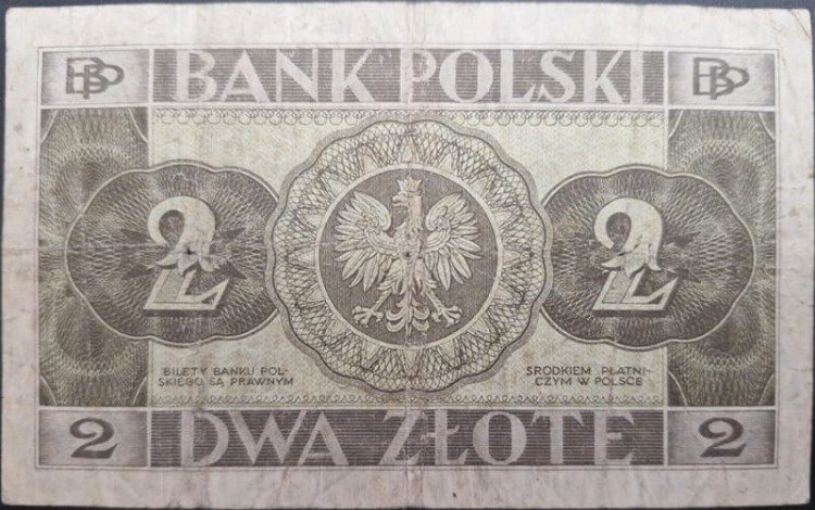 Banknot 2 złote 1936 rewers