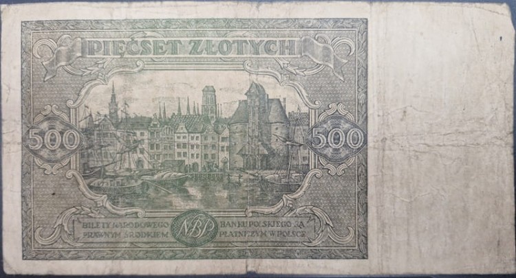 Banknot 500 złotych 1946 stan 4 rewers