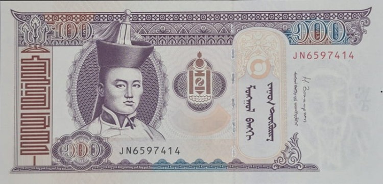 Banknot Mongolia 100 tugrik awers