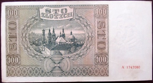 Banknot 100 zł 1941 stan 3 rewers