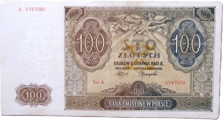 Banknot 100 zł 1941 stan 3