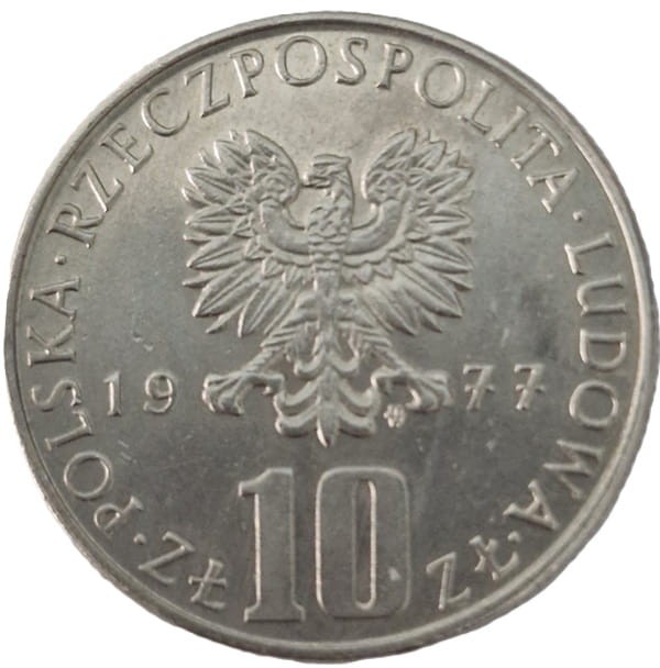 Moneta PRL 10 złotych 1977  Bolesław Prus awers