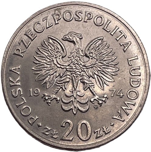 Moneta 20 zł Marceli Nowotko 1974 awers