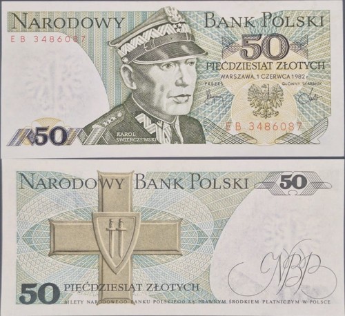 Banknot PRL 50 zł 1982 Karol Świerczewski