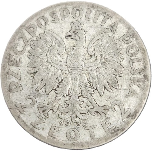 Moneta 2 złote 1933 Polonia Głowa Kobiety stan 3 awers