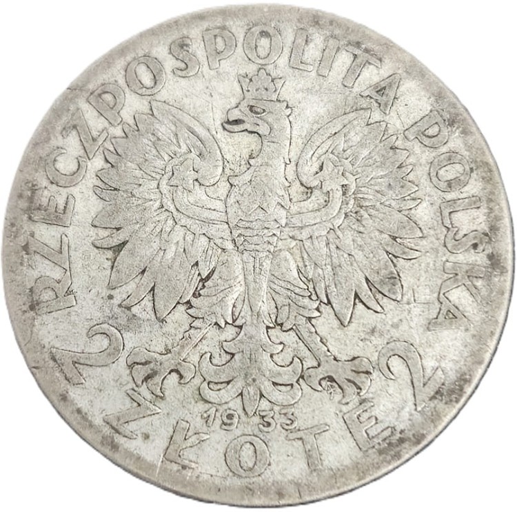 Moneta 2 złote 1933 Polonia Głowa Kobiety stan 3 awers