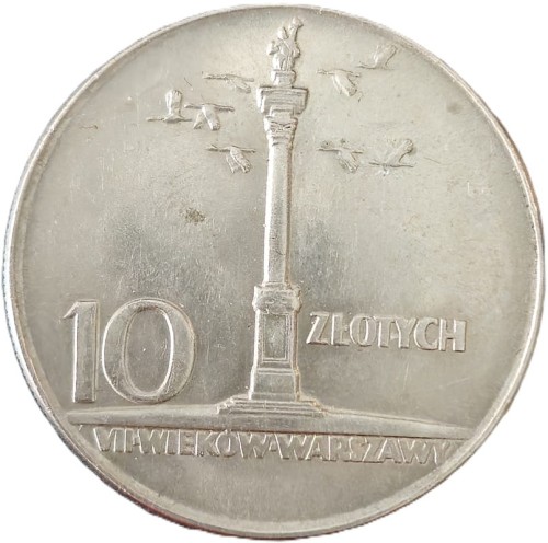 Moneta 10 zł Kolumna Zygmunta 1965 rewers