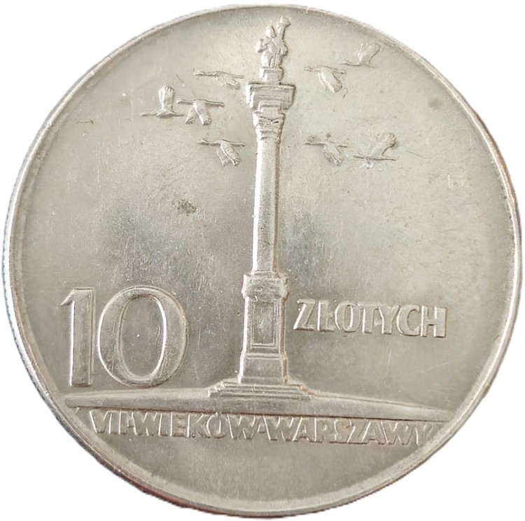 Moneta 10 zł Kolumna Zygmunta 1965 rewers