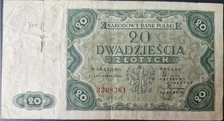 Banknot 20 zł 1947 rewers