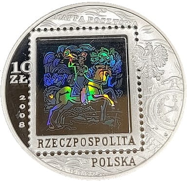 Moneta 10 zł 450 lat Poczty Polskiej 2008 rewers