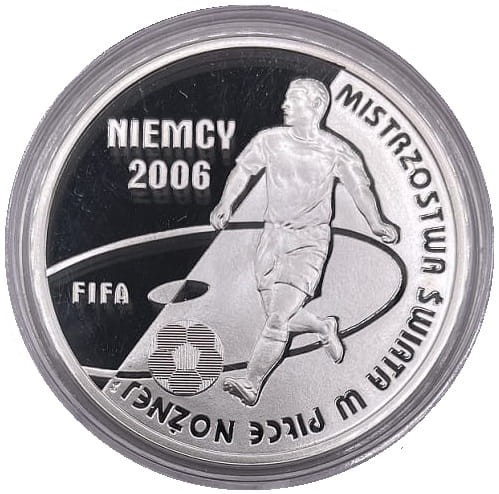 Moneta 10 zł MŚ w piłce nożnej Niemcy 2006 rewers