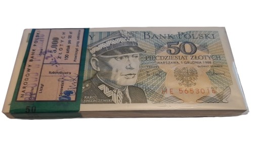 Banknot 50 zł Karol Świerczewski z paczki HE UNC 1988