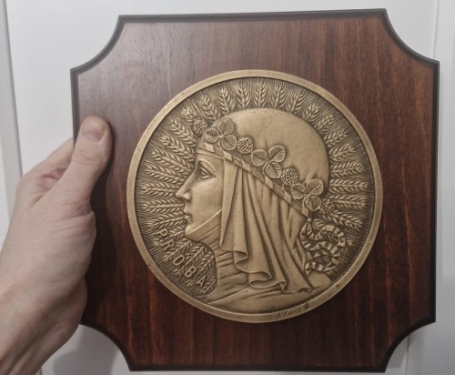 Plakieta z próbą II RP - 10 złotych Głowa Kobiety awers