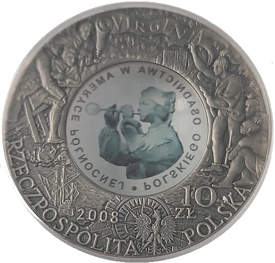 Moneta 10 zł 400. rocz. osadnictwa w Ameryce Północnej 2008