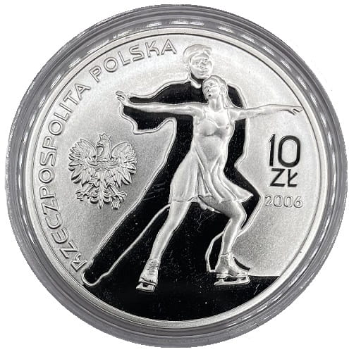 Moneta 10 zł Zimowe Igrzyska Turyn łyżwiarstwo 2006 NBP awers