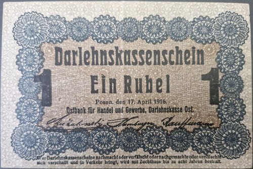 Banknot 1 rubel 1916 Okupacja Poznań awers