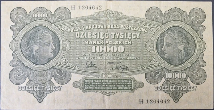 Banknot 10000 marek polskich 1922 rewers