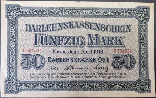 Banknot 50 marek 1918 Okupacja  Kowno awers