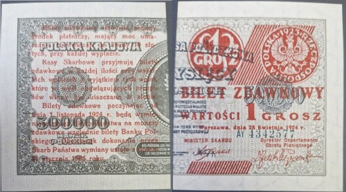 Banknot 1 grosz 1924 prawa 3 mm