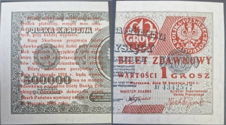 Banknot 1 grosz 1924 prawa 3 mm