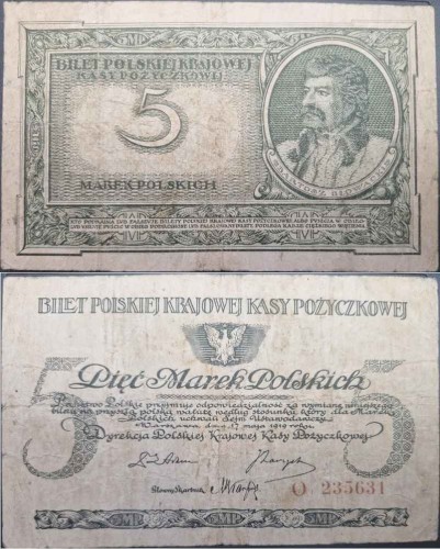 Banknot 5 marek polskich V 1919