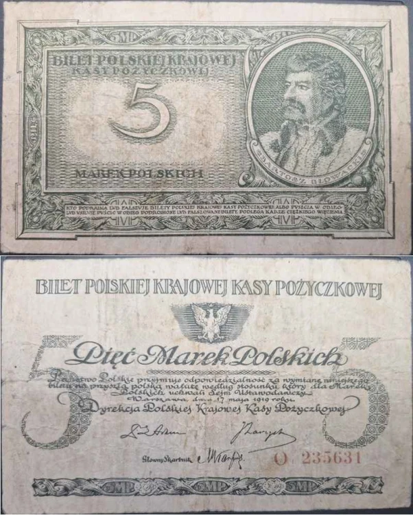 Banknot 5 marek polskich V 1919