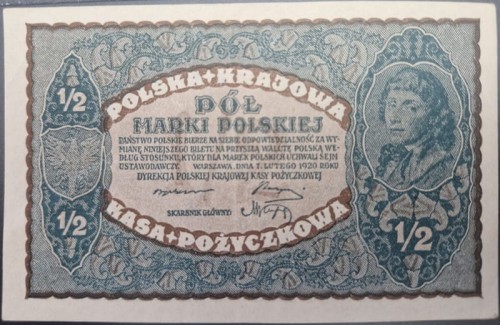 Banknot 1/2 marki 1919 rewers