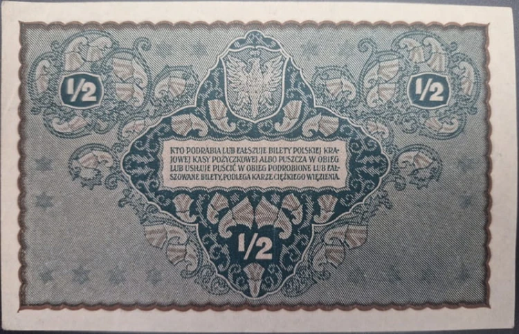 Banknot 1/2 marki 1919 awers