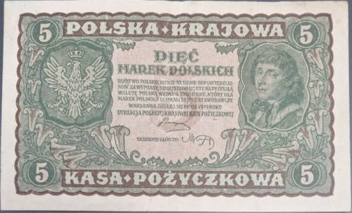 Banknot 5 marek 1919 rewers