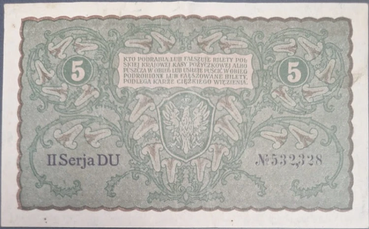 Banknot 5 marek 1919 awers